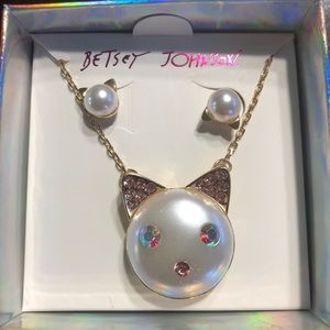 Betsy Johnson Pearl Earrings and Necklace Set.